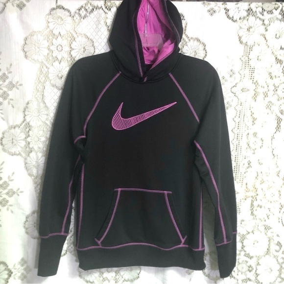 Nike Therma-Fit Black Pink Pullover Pouch Hoodie Medium Jacket - Picture 1 of 7